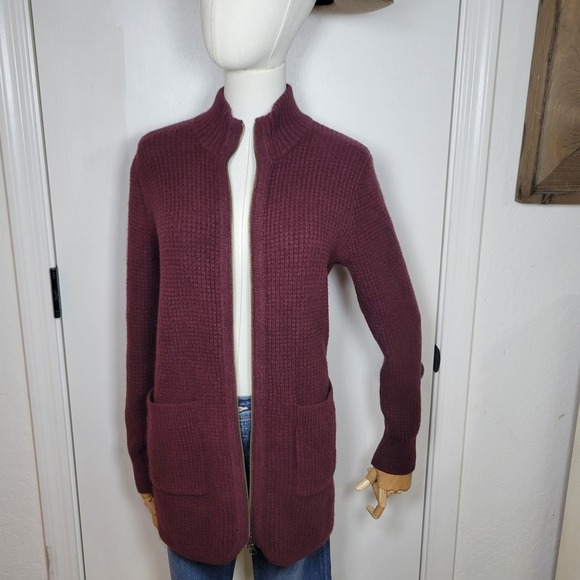 L.L. Bean Supersoft Waffle Coatigan Deep Wine Size XSP Fall Winter Coat Preppy - Picture 2 of 11